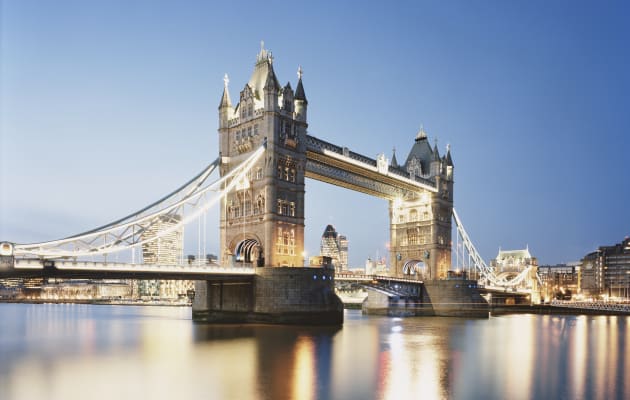 UK,London,cityscape of London with Tower Bridge and River Thames at
