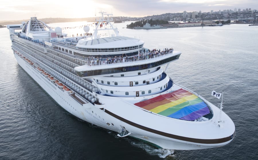 Sydney, Australia -- November 15: The Golden Princess docked in Sydney Harbour proudly flying the rainbow flag to celebrate the YES result.