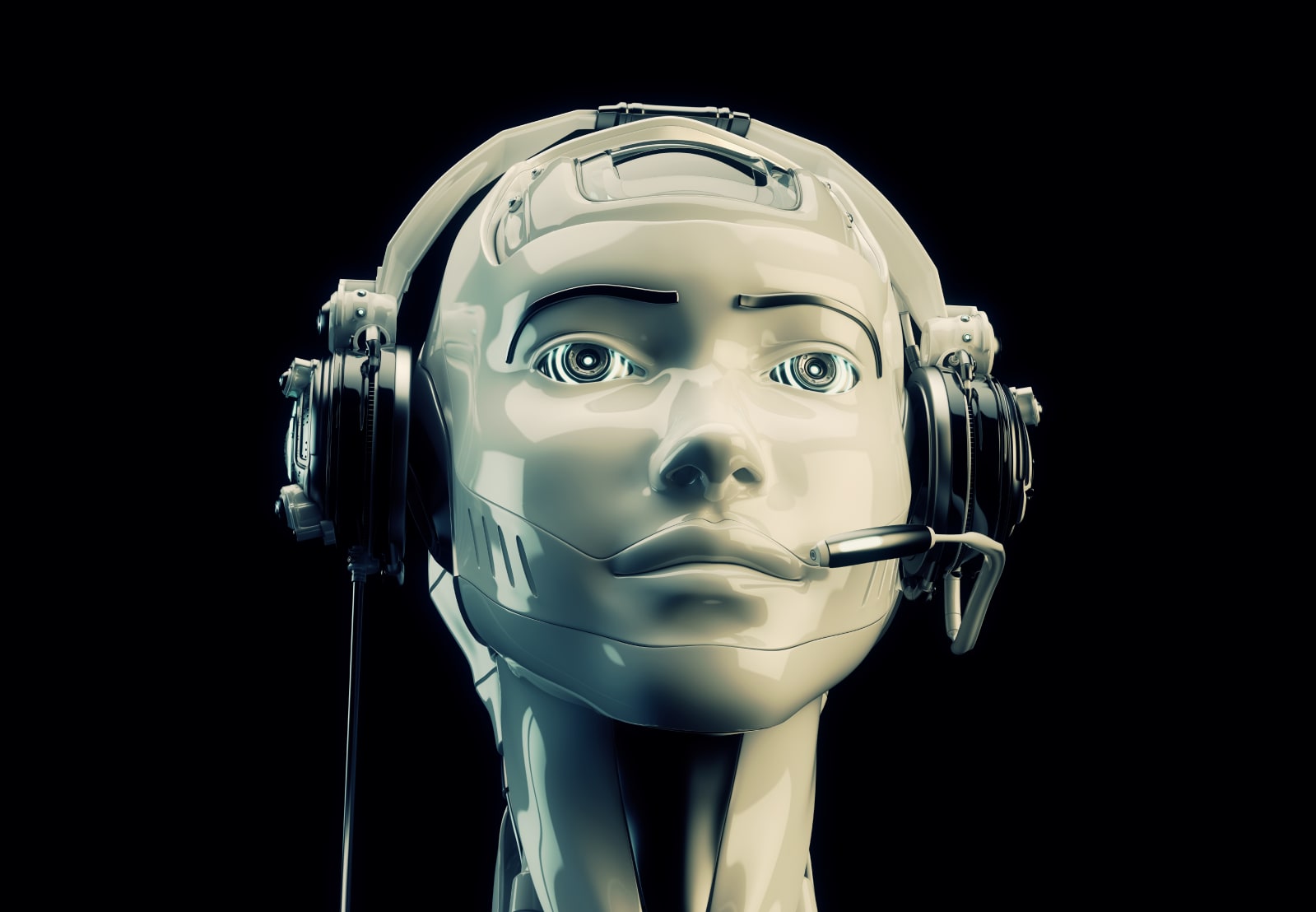 Close-up of emulation robotic operator with headset