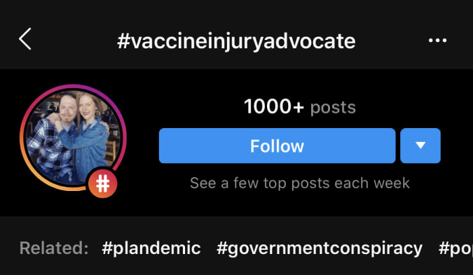 "related" hashtags Instagram suggests when you search for #vaccineinjuryadvocate