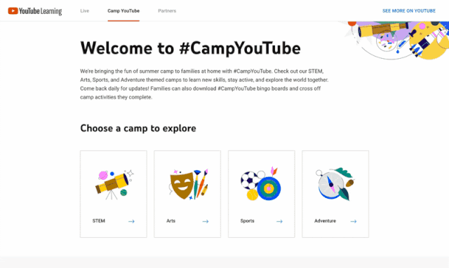 A gif showing the Camp YouTube screen.
