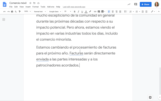 Google Docs Spanish Grammar suggestions