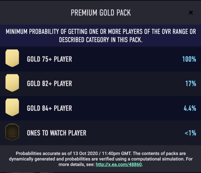 Typical pack odds in 'FIFA 21'