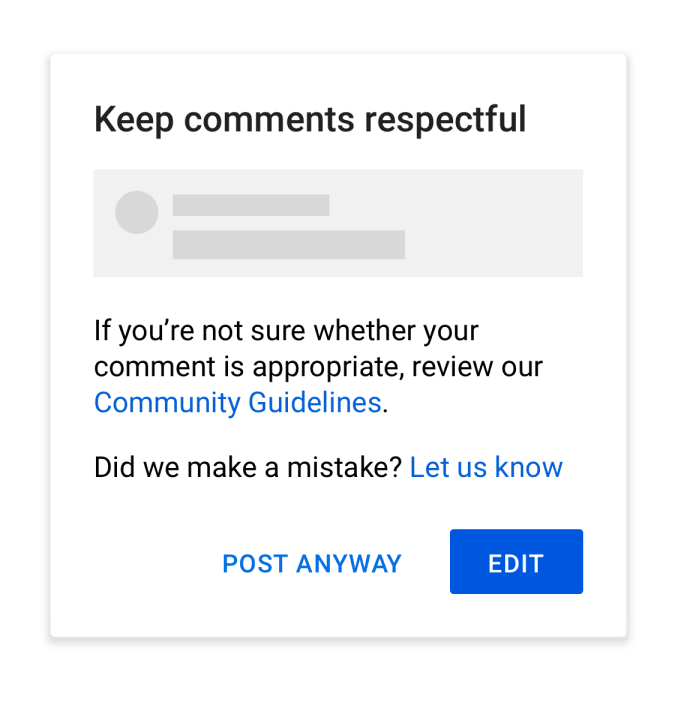 YouTube's new reminders warn users to 'keep comments respectful.'