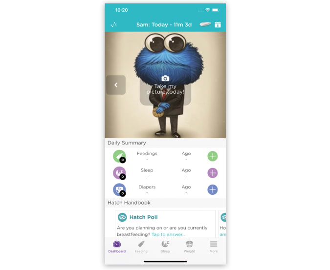 Screenshots from the Hatch Baby Grow mobile app.