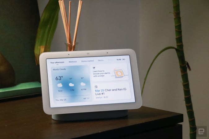 Google Nest Hub 2021 (2nd gen) photo.  Pictures of Google's new smart display at Nightstand.