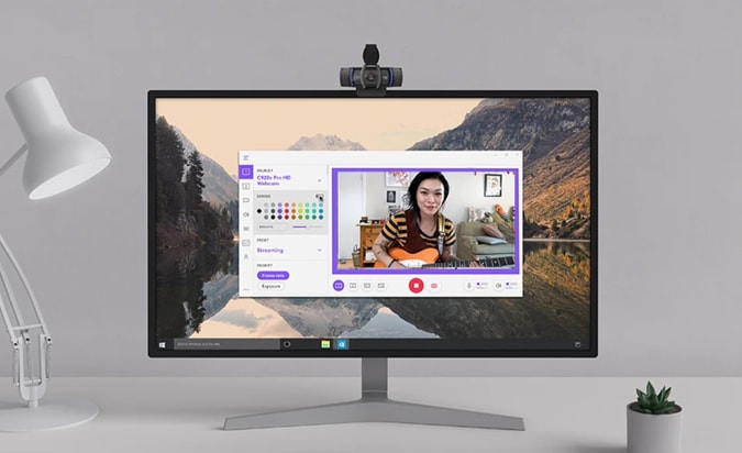 Logitech C920S Pro webcam on a monitor.