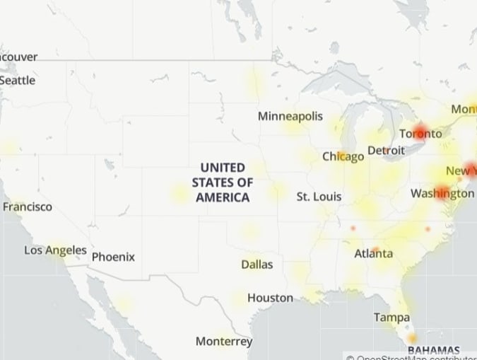 Twitter outage map