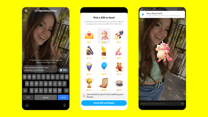 Snapchat will allow fans to buy gifts for Snap Stars.