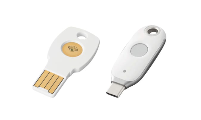The Google Titan key, both old and new styles.