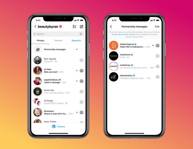 Instagram is testing a new inbox for messages from potential partners.