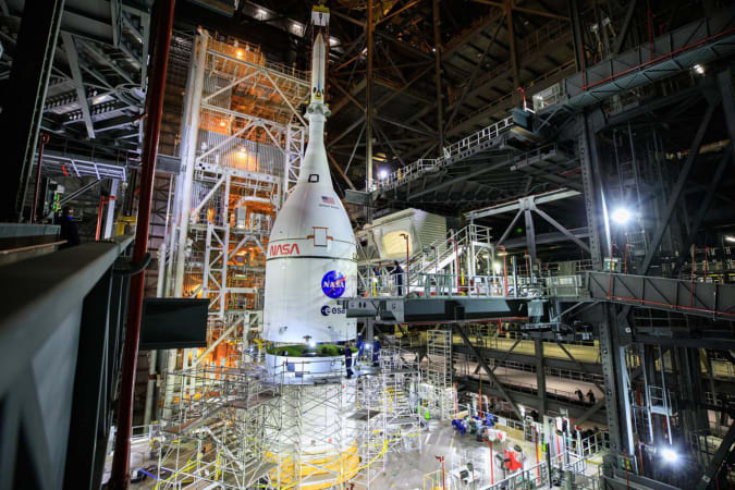 NASA Orion capsule stacked on SLS rocket for Artemis I Moon mission