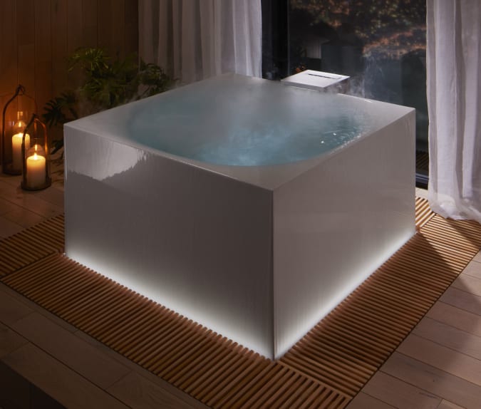 Kohler's Stillness Bath takes inspiration from Japanese forest bathing and aims to replicate a spa experience with the help of light, fog, and aromas.