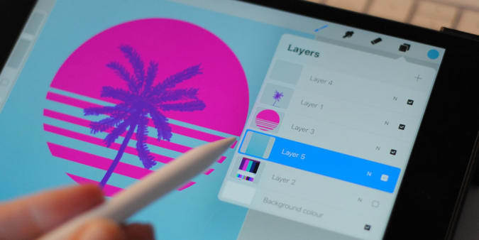 Close-up of a touch screen art app.