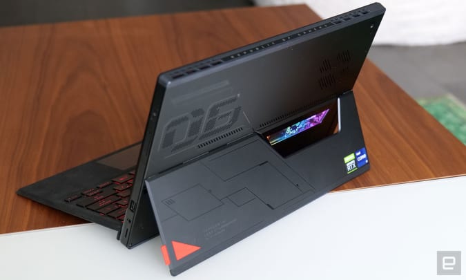 Like a Surface Pro, the Asus ROG Flow Z13 has a built-in kickstand and detachable keyboard. 