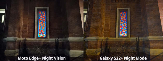 In low light, Motorola's Night Vision mode really struggled to compete with Samsung's Night Mode. 