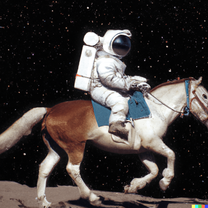 Una foto de un astronauta montando a caballo.