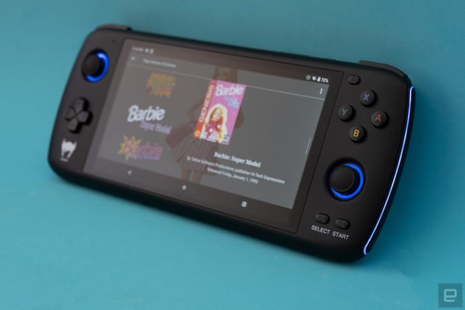 The new Odin retro gaming handheld is shown with Launchbox software.