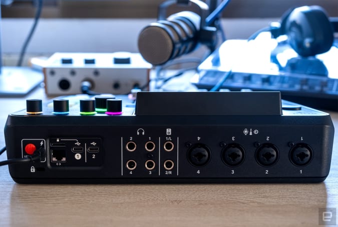 Rear view of Rode's new Rodecaster Pro II mixing desk.