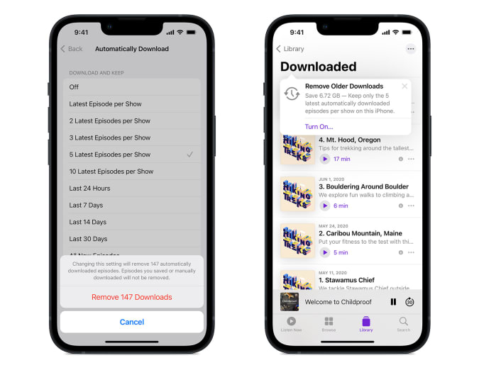 Apple Podcasts storage management on iOS 15.5