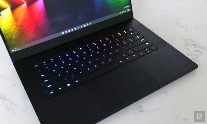 As you'd expect from Razer, the Blade's latest keyboard supports 15 RGB lighting per key.