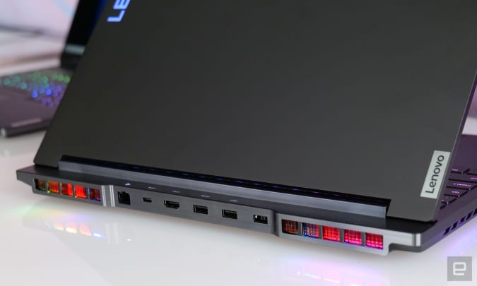 In addition to RGB lighting on the lid and keyboard, the Legion 7 also has color LEDs in the vents. 