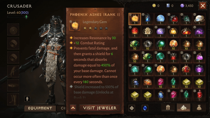 Screenshot of Diablo Immortal gem interface.