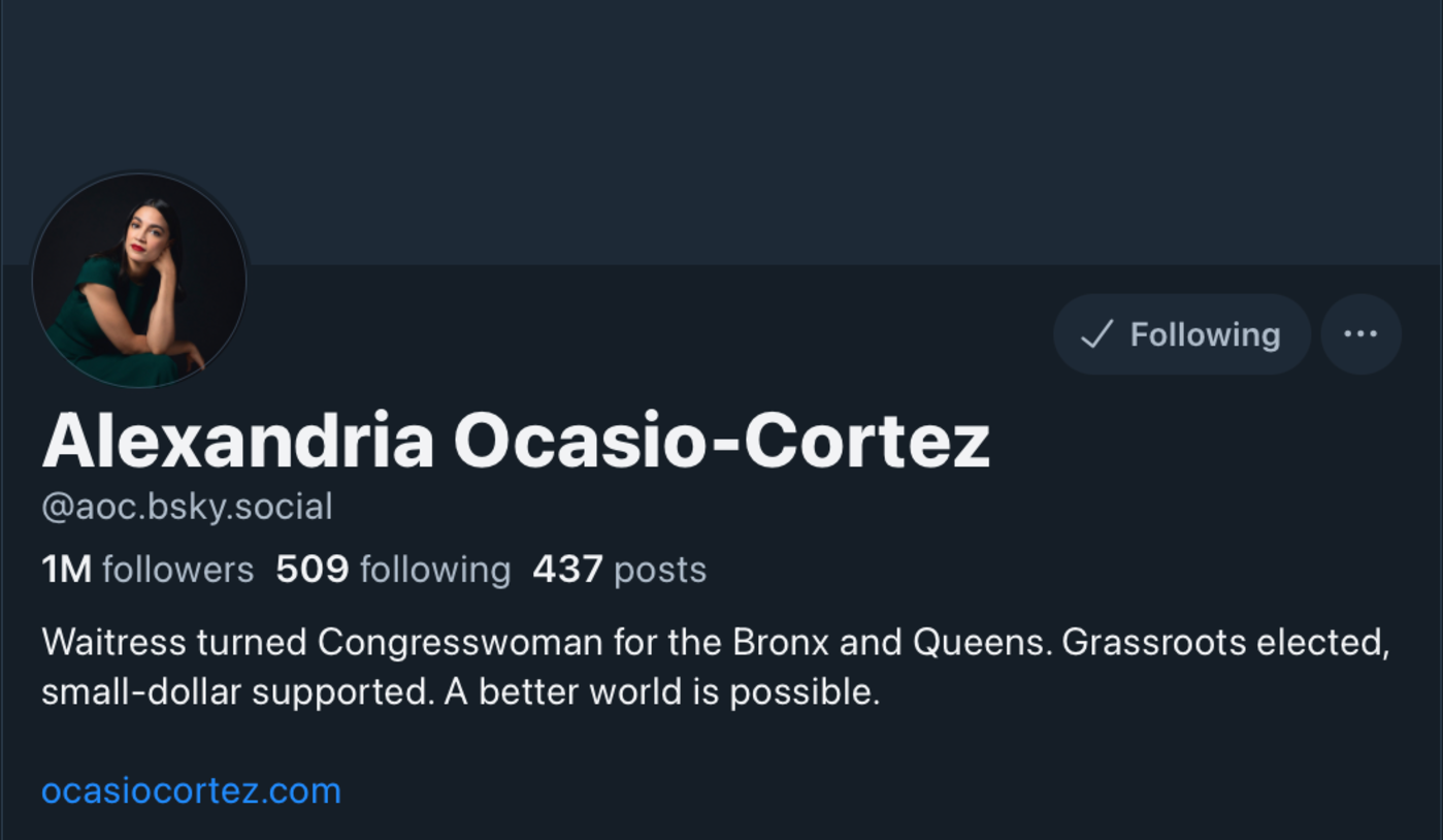 US Representative Alexandria Ocasio-Cortez is the first Bluesky user with a million followers
