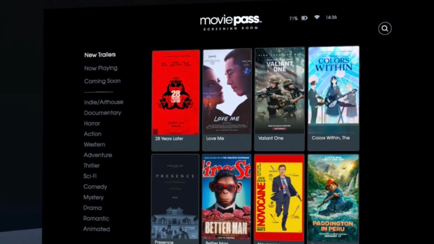 MoviePass made a film trailer app for the Oculus Quest and Apple Vision Pro