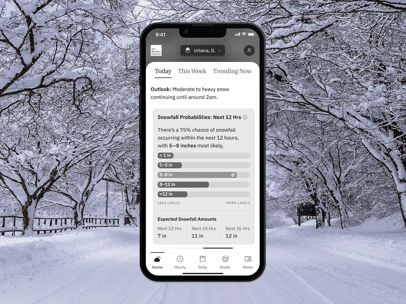 The Weather Channel app can show how likely you are to get specific snowfall amounts