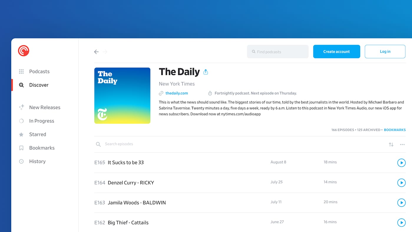 Pocket Casts makes its web player and desktop apps usable without a subscription