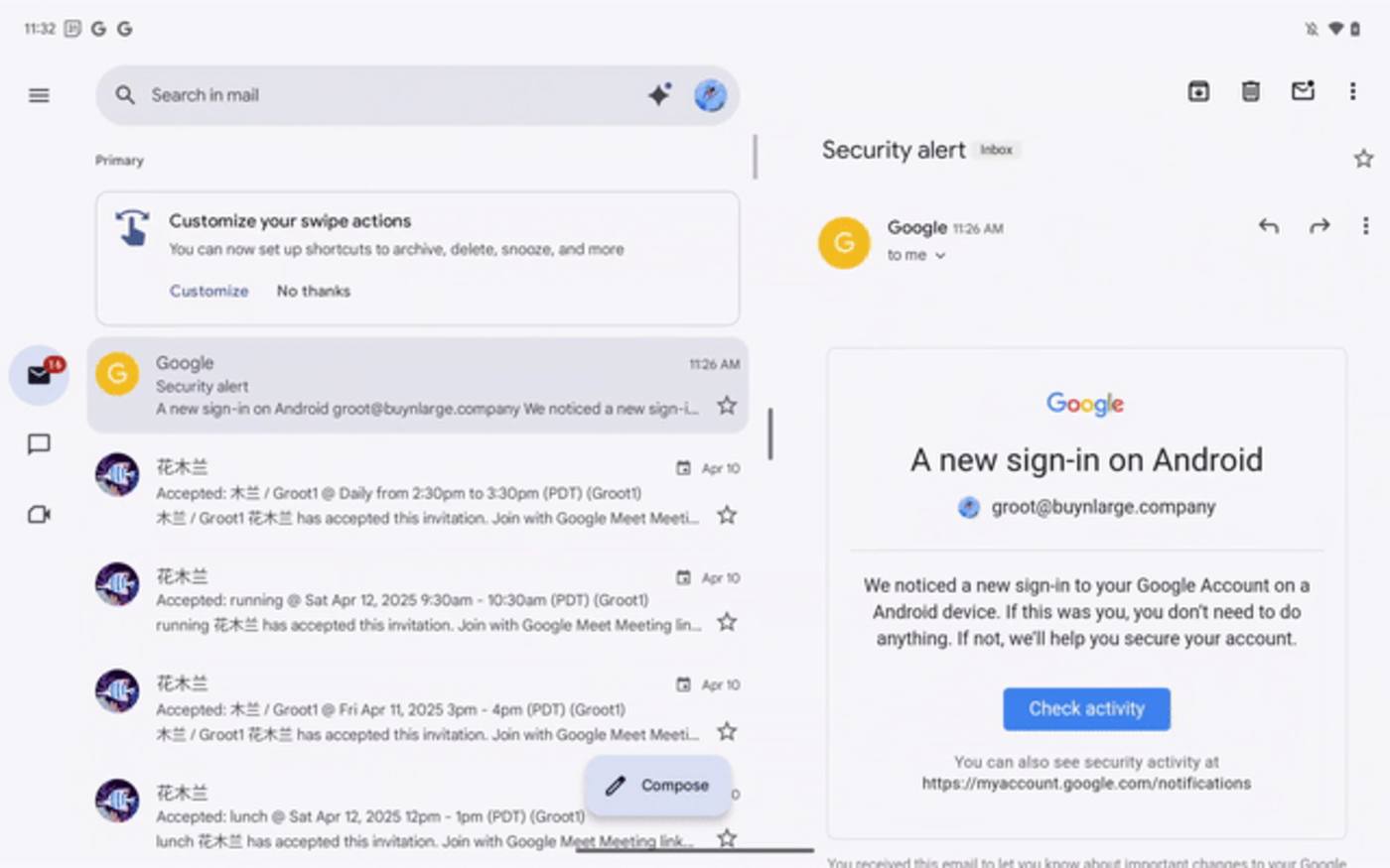 Gmail on Android tablets and foldables now has an adjustable layout