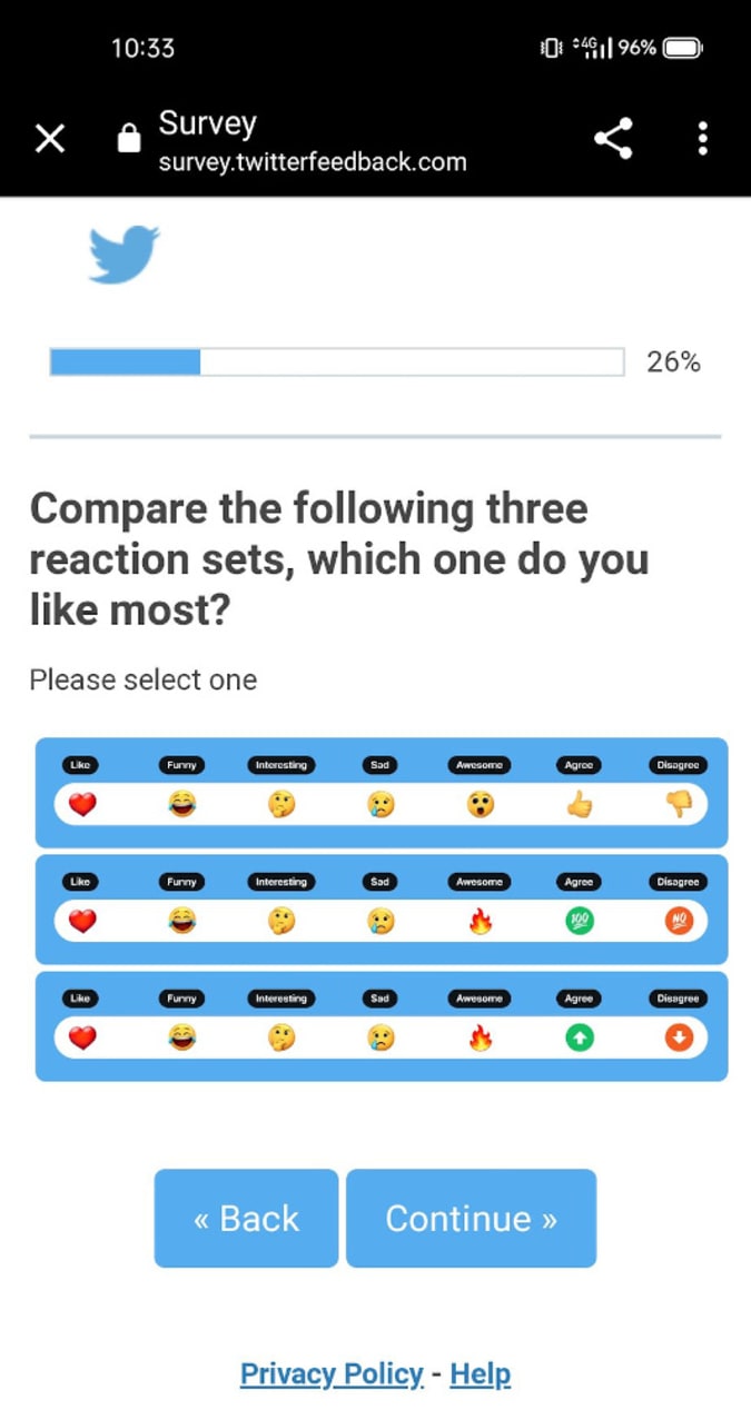 Twitter surveys users about Facebook-style emoji reactions