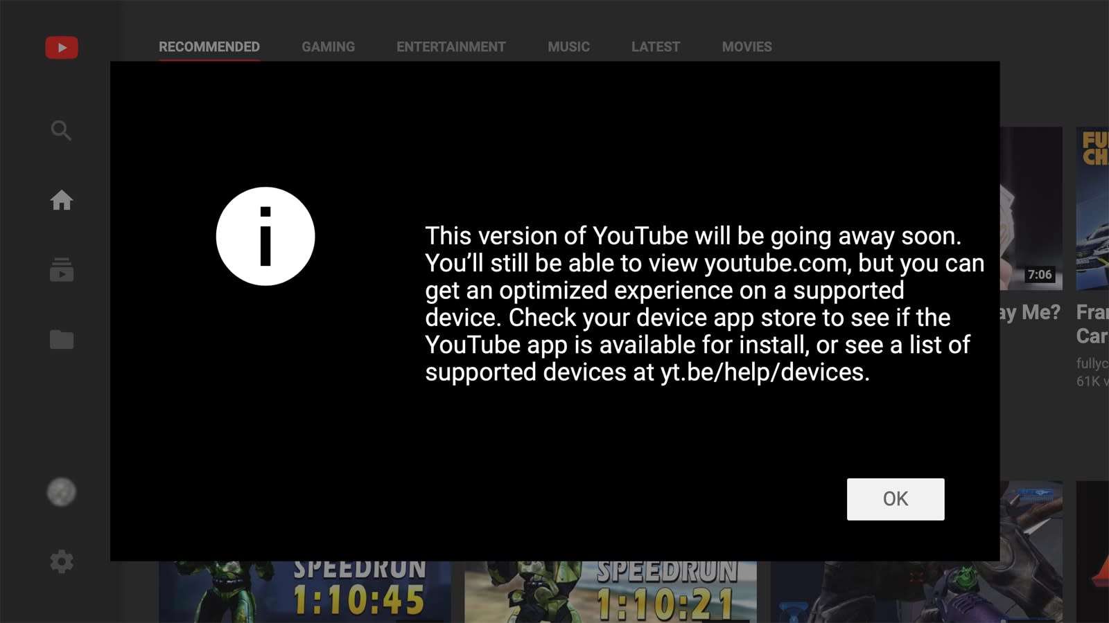 Youtube Is Shutting Down Its Tv Friendly Web Interface Updated