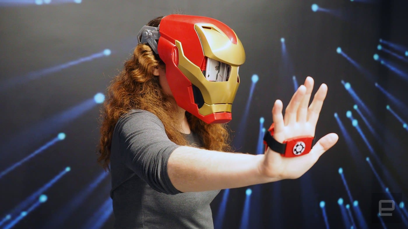 Lady with no dignity wearing Iron Man helmet
