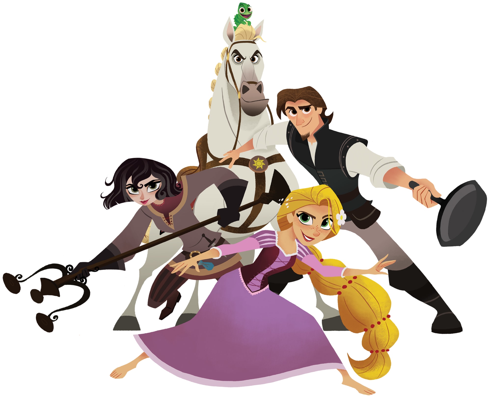 TANGLED: THE SERIES - ï¿½Tangled: The Series,ï¿½ the visually vibrant animated adventure/comedy series that follows Rapunzel as she acquaints herself with her parents, her kingdom and the people of Corona. (Disney Channel)CASSANDRA, MAXIMUS, PASCAL, EUGENE, RAPUNZEL