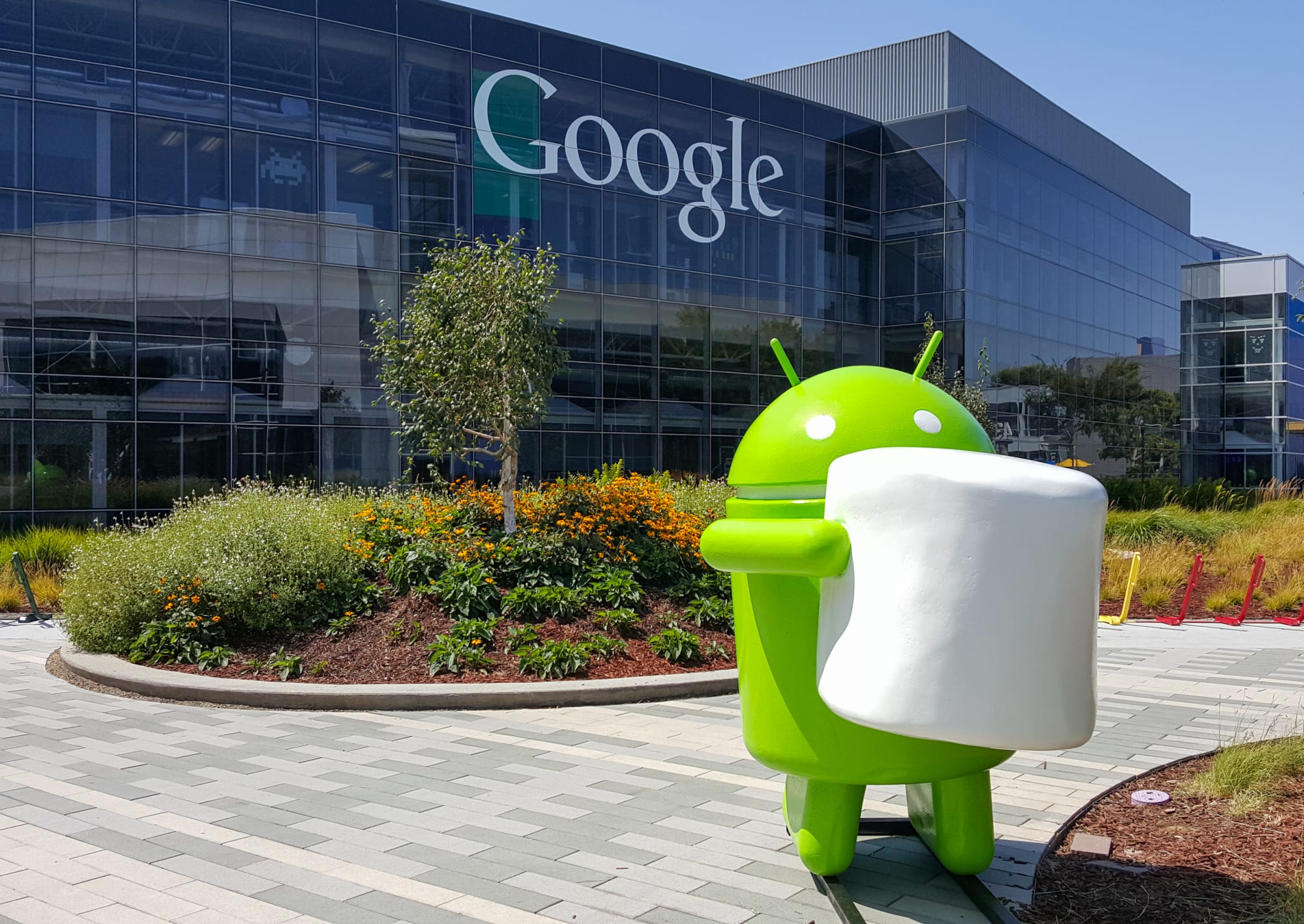 Exterior view of Google office with Android Marshmallow