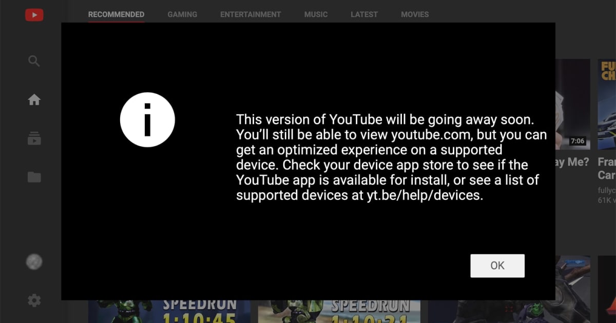 YouTube is shutting down its TV-friendly web interface 1