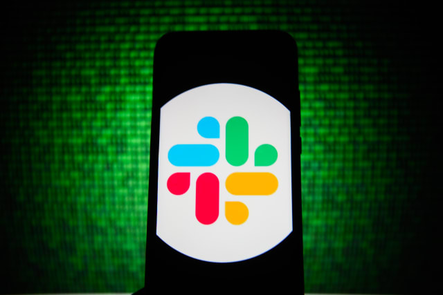 POLAND - 2019/11/22: In this photo illustration a Slack logo seen displayed on a smartphone. (Photo Illustration by Omar Marques/SOPA Images/LightRocket via Getty Images)