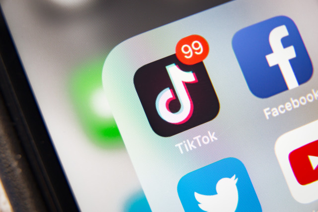 Tyumen, January 21 russia -, 2020: TikTok and Facebook application on screen Iphone XR