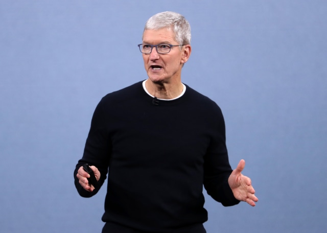 CUPERTINO, CALIFORNIA - SEPTEMBER 10: Apple CEO Tim Cook delivers the keynote address during a special event on September 10, 2019 in the Steve Jobs Theater on Apple's Cupertino, California campus. Apple unveiled several new products including an iPhone 11, iPhone 11 Pro, Apple Watch Series 5 and seventh-generation iPad.  (Photo by Justin Sullivan/Getty Images)