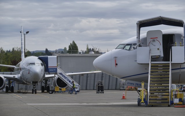 RENTON, WA - APRIL 29: Boeing 737 MAX airplanes are pictured near the company's factory on April 29, 2020 in Renton, Washington. Boeing announced during an earnings call today that it would lay off 15 percent of its commercial-airplanes division workforce amid the fallout from the coronavirus pandemic. (Photo by Stephen Brashear/Getty Images)