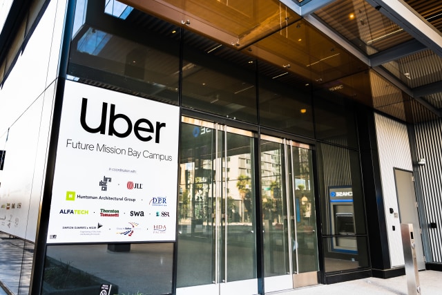Nov 2, 2019 San Francisco / CA / USA - The future Uber headquarters in a new building in the Mission Bay District; Uber Technologies, Inc. is an American multinational transportation network company