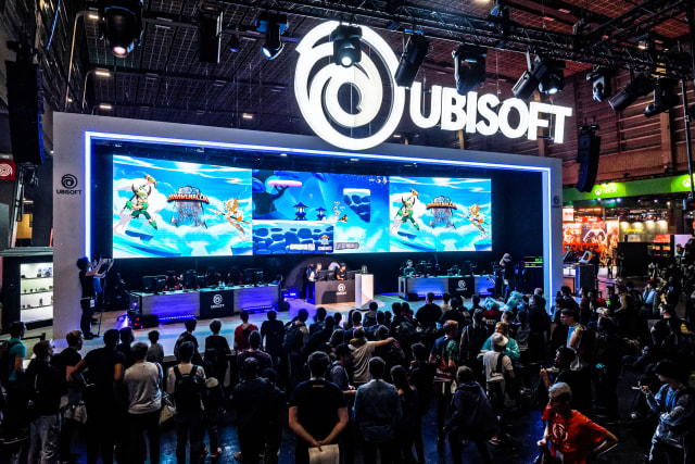 Competitors play to the game BRAWLHALLA during the exhibition of UBISOFT at the Porte de Versailles exhibition center during the 10th edition of Paris Games Week 2019 fair - November 01, 2019, Paris. (Photo by Daniel Pier/NurPhoto via Getty Images)