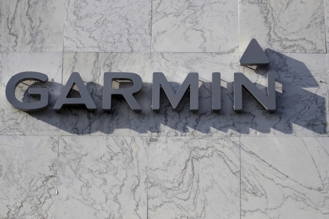 A Garmin logo is pictured on a building along the Lincoln Road Mall in Miami Beach, Florida March 17, 2016. REUTERS/Carlo Allegri
