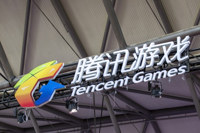 SHANGHAI, CHINA - AUGUST 01: Tencent Games logo is seen above the company's booth one day before the 2019 China Digital Entertainment Expo & Conference (ChinaJoy) at Shanghai New International Expo Center on August 1, 2019 in Shanghai, China. ChinaJoy 2019 will be held on August 2-5 in Shanghai. (Photo by Visual China Group via Getty Images/Visual China Group via Getty Images)