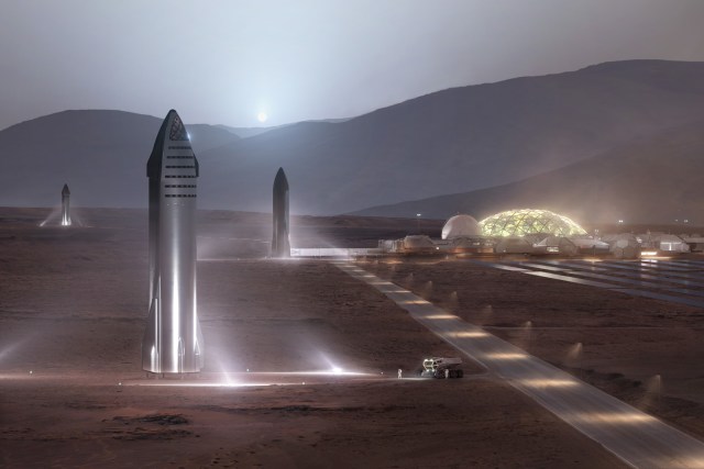 SpaceX Starships at a concept Mars base