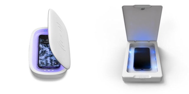 A picture of the Mophie UV sanitizer (left) and the InvisibleShield UV sanitizer.