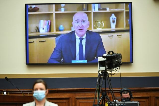 WASHINGTON, DC - JULY 29: Amazon CEO Jeff Bezos testifies before the House Judiciary Subcommittee on Antitrust, Commercial and Administrative Law on Online Platforms and Market Power in the Rayburn House office Building, July 29, 2020 on Capitol Hill in Washington, DC. (Photo by Mandel Ngan-Pool/Getty Images)