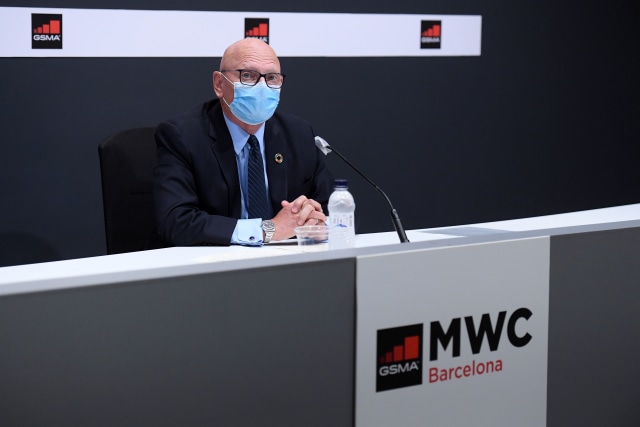 GSMA chief executive officer John Hoffman gives a press conference in Barcelona on September 23, 2020. - The Mobile World Congress has postponed the 2021 edition, initially scheduled for March, for the month of June. (Photo by Josep LAGO / AFP) (Photo by JOSEP LAGO/AFP via Getty Images)